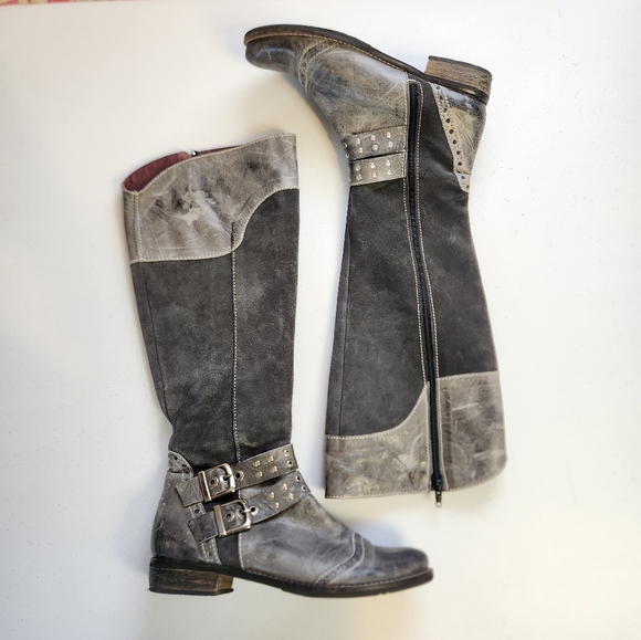 nopulse Shoes - NoPulse Tall Gray Flat Boots Lined Winter Boots Faux Leather Size 39 8 Vegan Y2K